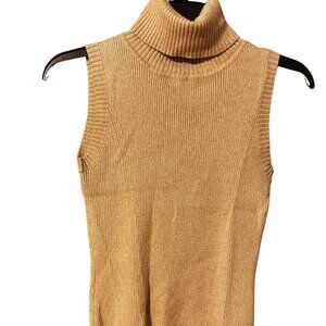 Raisey Glittery Gold Sleeveless Turtleneck Top Med